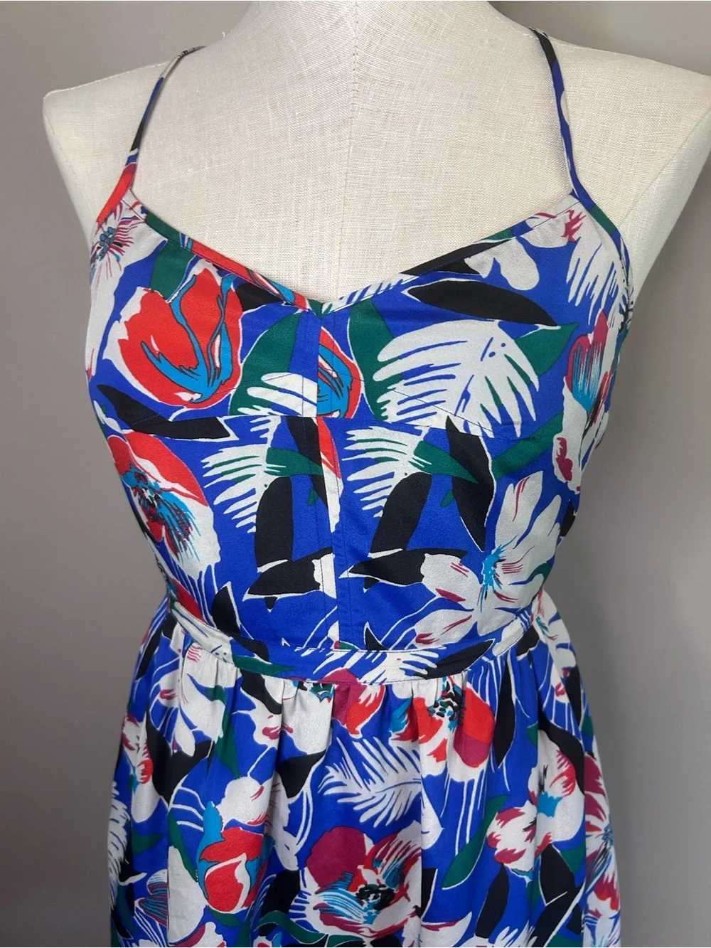 J. Crew Blue Floral Spaghetti-Strap Mini Dress